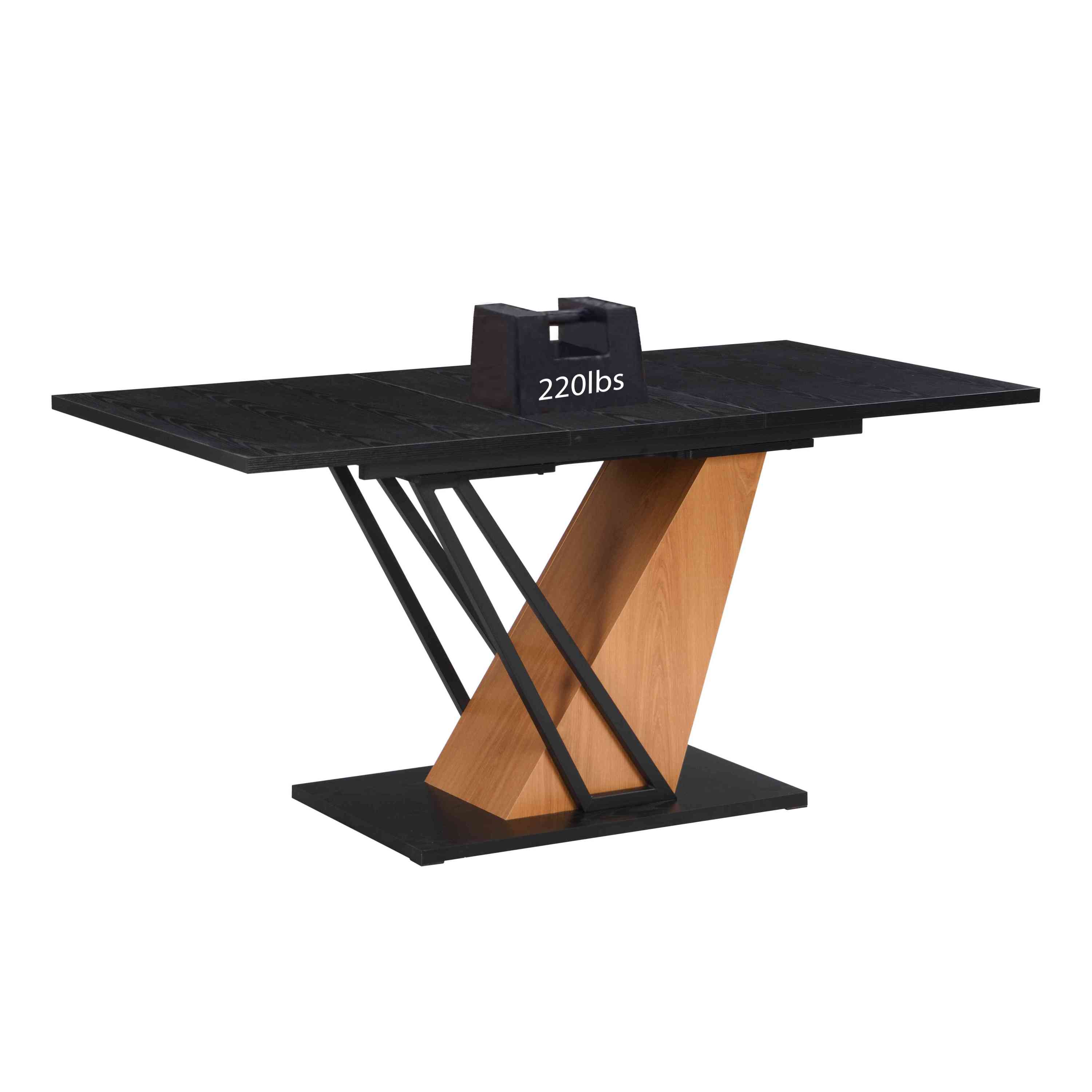 61.81(46.46) inch Extendable Dining Table, Modern Geometric Rectangular Table with Sturdy Metal Frame and MDF base, Adjustable Wooden Tabletop for Home Kitchen, Dining Room, and Office Spaces