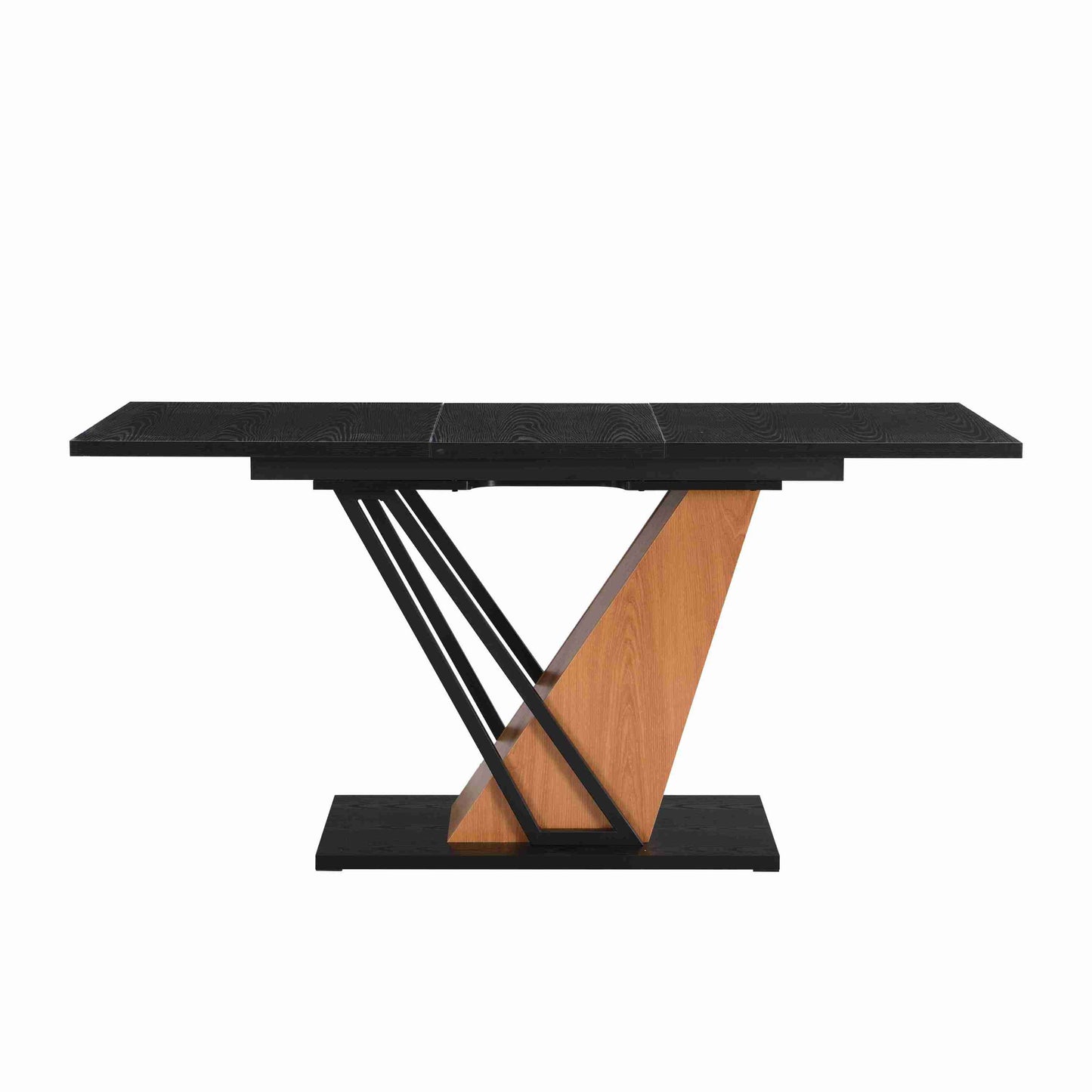 61.81(46.46) inch Extendable Dining Table, Modern Geometric Rectangular Table with Sturdy Metal Frame and MDF base, Adjustable Wooden Tabletop for Home Kitchen, Dining Room, and Office Spaces