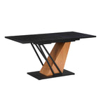 61.81(46.46) inch Extendable Dining Table, Modern Geometric Rectangular Table with Sturdy Metal Frame and MDF base, Adjustable Wooden Tabletop for Home Kitchen, Dining Room, and Office Spaces