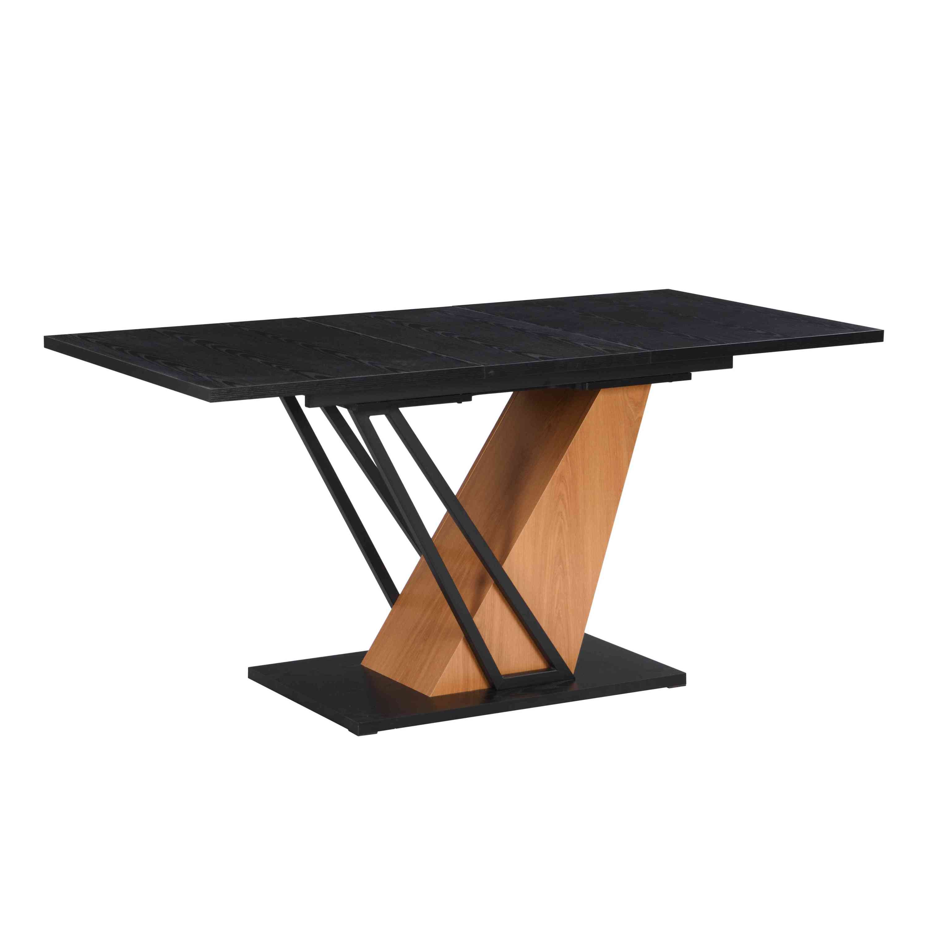 61.81(46.46) inch Extendable Dining Table, Modern Geometric Rectangular Table with Sturdy Metal Frame and MDF base, Adjustable Wooden Tabletop for Home Kitchen, Dining Room, and Office Spaces