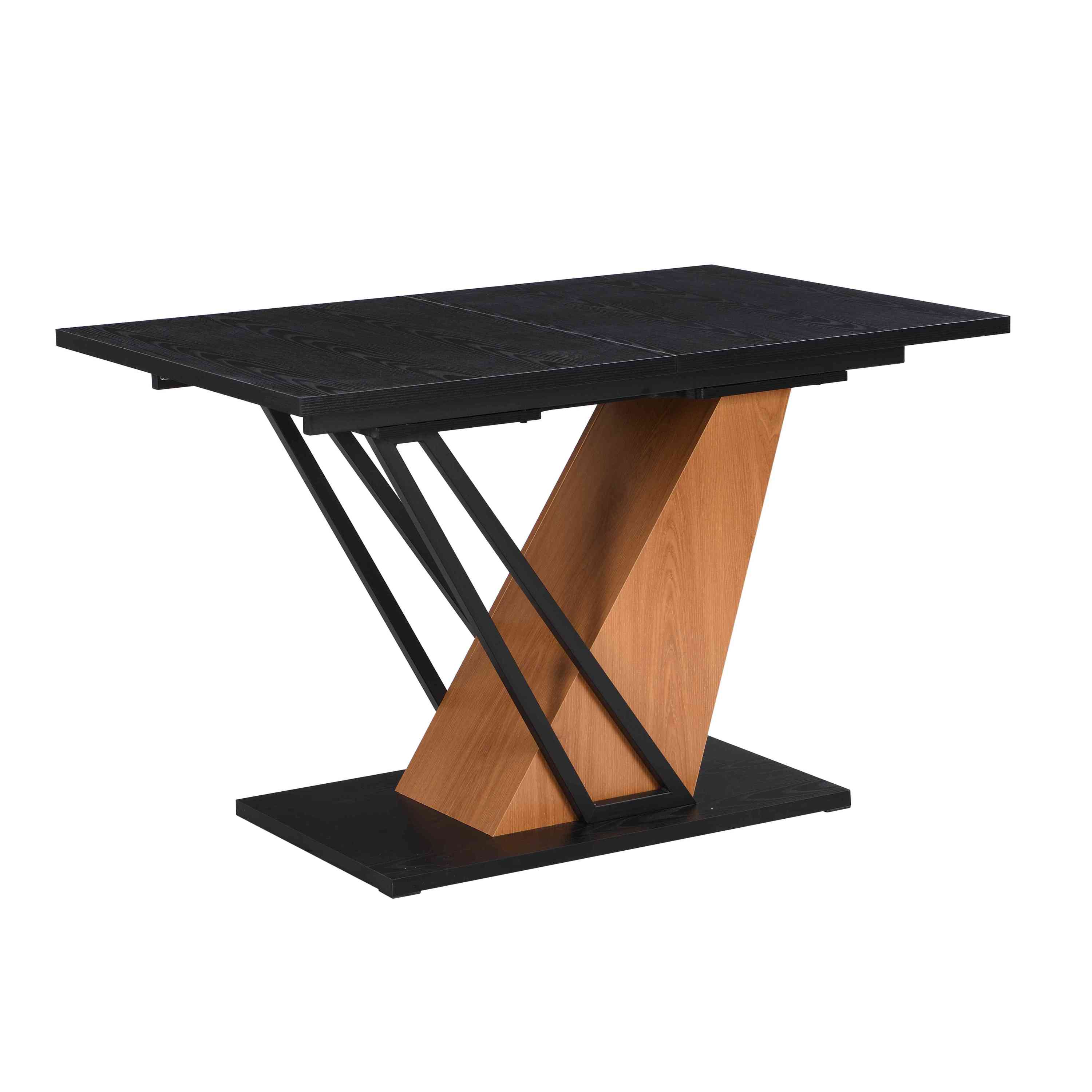 61.81(46.46) inch Extendable Dining Table, Modern Geometric Rectangular Table with Sturdy Metal Frame and MDF base, Adjustable Wooden Tabletop for Home Kitchen, Dining Room, and Office Spaces
