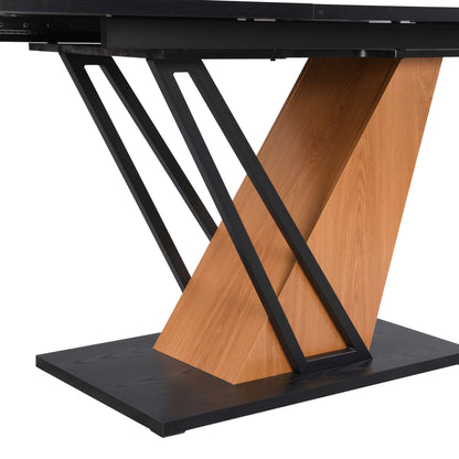 61.81(46.46) inch Extendable Dining Table, Modern Geometric Rectangular Table with Sturdy Metal Frame and MDF base, Adjustable Wooden Tabletop for Home Kitchen, Dining Room, and Office Spaces