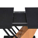 61.81(46.46) inch Extendable Dining Table, Modern Geometric Rectangular Table with Sturdy Metal Frame and MDF base, Adjustable Wooden Tabletop for Home Kitchen, Dining Room, and Office Spaces