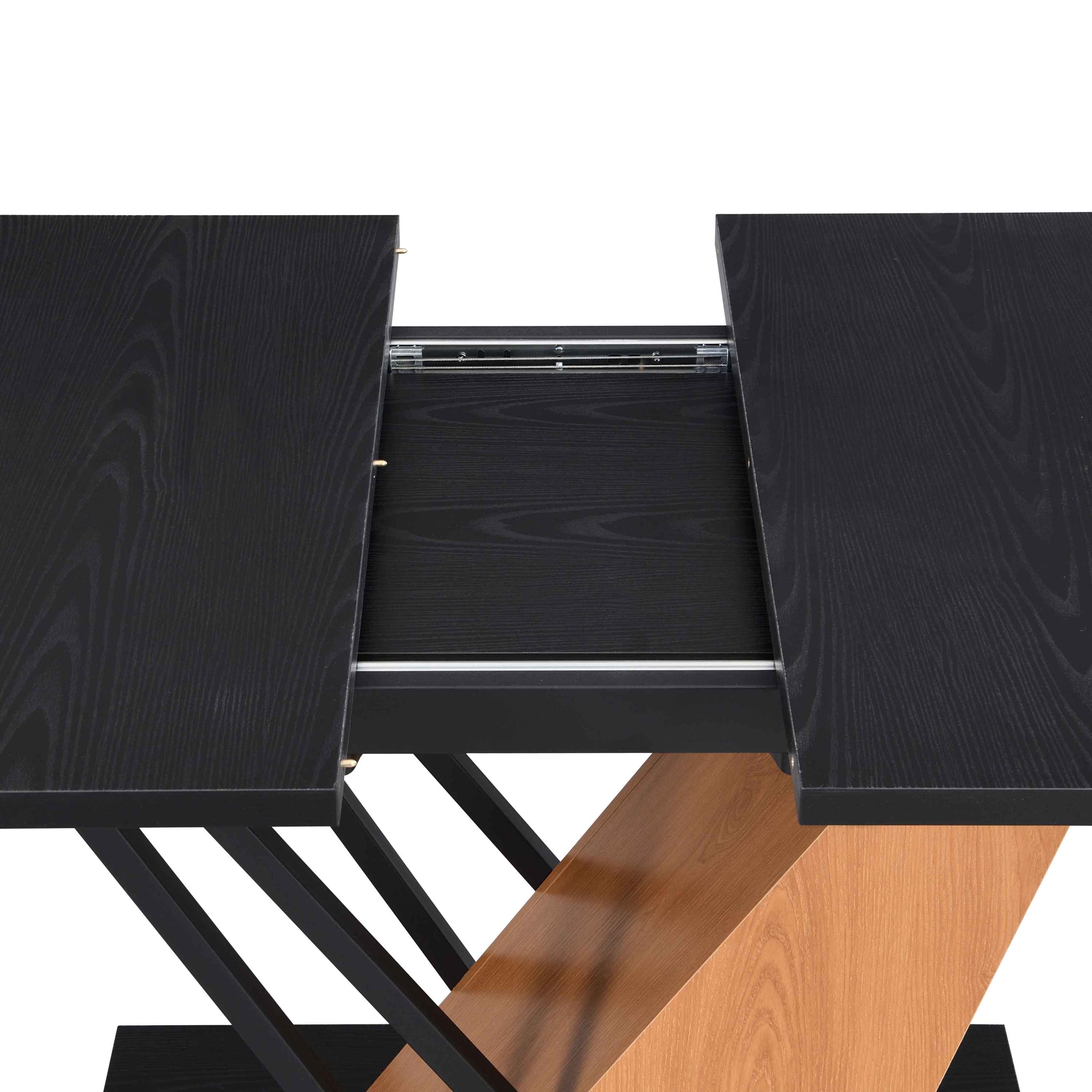 61.81(46.46) inch Extendable Dining Table, Modern Geometric Rectangular Table with Sturdy Metal Frame and MDF base, Adjustable Wooden Tabletop for Home Kitchen, Dining Room, and Office Spaces