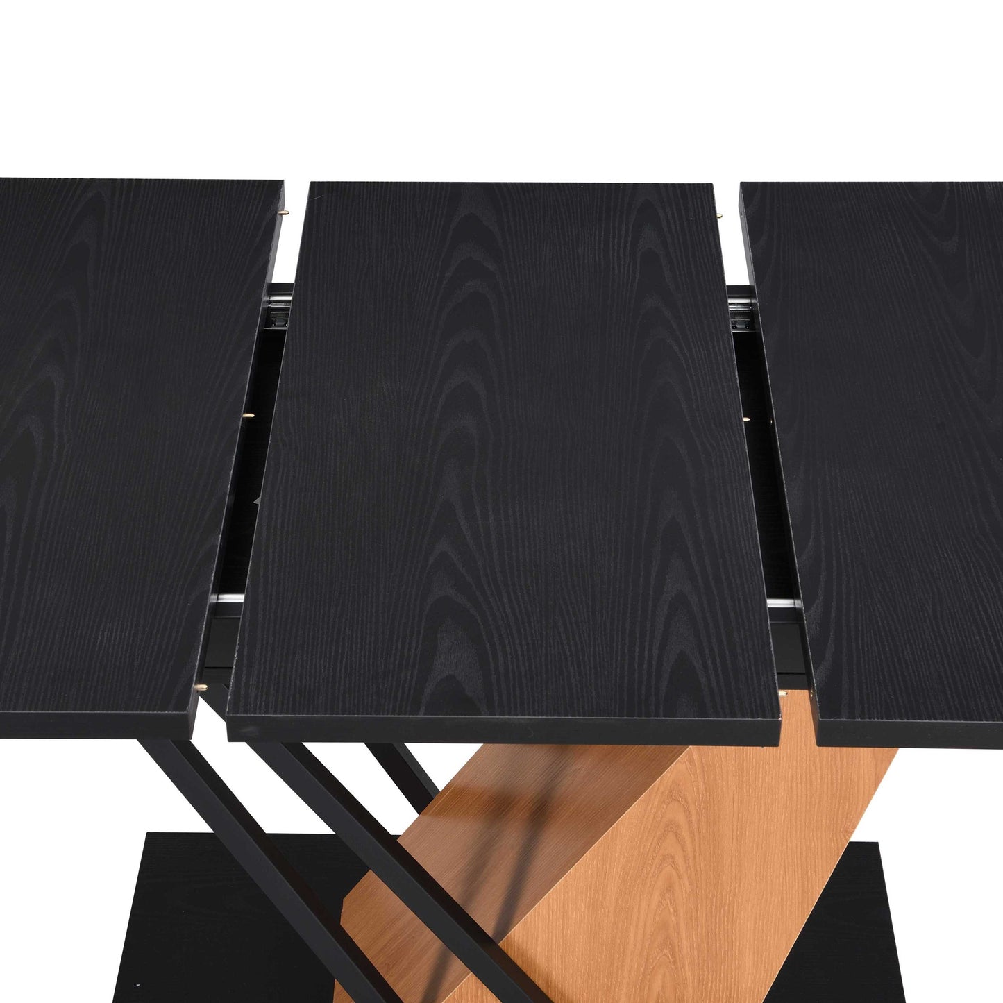 61.81(46.46) inch Extendable Dining Table, Modern Geometric Rectangular Table with Sturdy Metal Frame and MDF base, Adjustable Wooden Tabletop for Home Kitchen, Dining Room, and Office Spaces