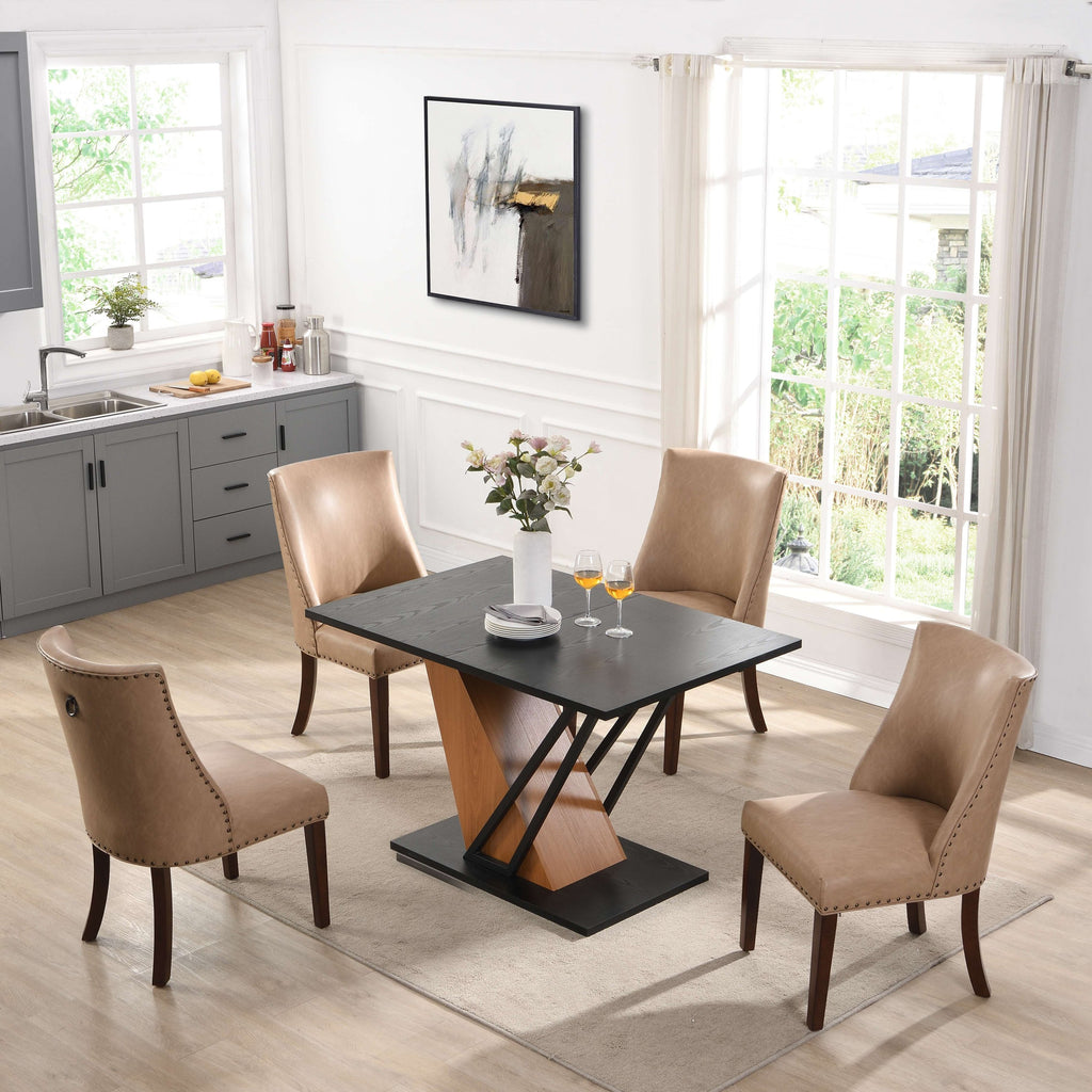 61.81(46.46) inch Extendable Dining Table, Modern Geometric Rectangular Table with Sturdy Metal Frame and MDF base, Adjustable Wooden Tabletop for Home Kitchen, Dining Room, and Office Spaces