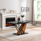 61.81(46.46) inch Extendable Dining Table, Modern Geometric Rectangular Table with Sturdy Metal Frame and MDF base, Adjustable Wooden Tabletop for Home Kitchen, Dining Room, and Office Spaces