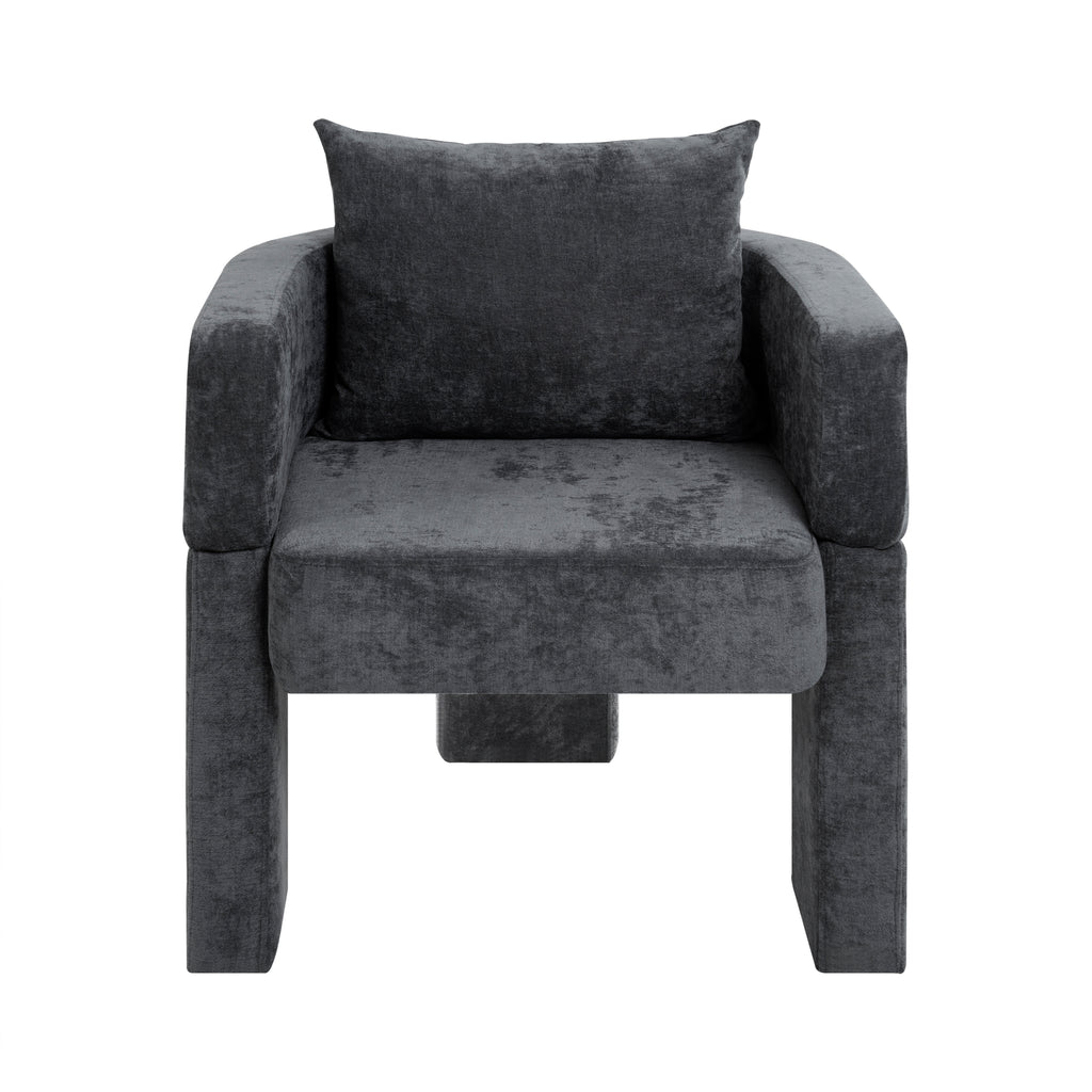 Modern 3-Leg Chenille Accent Chair with Ergonomic Arms & Removable Pillow, Plush Small Space Armchair, Single Sofa Chair for Living Room, Bedroom, Dining Room and Office, Gray