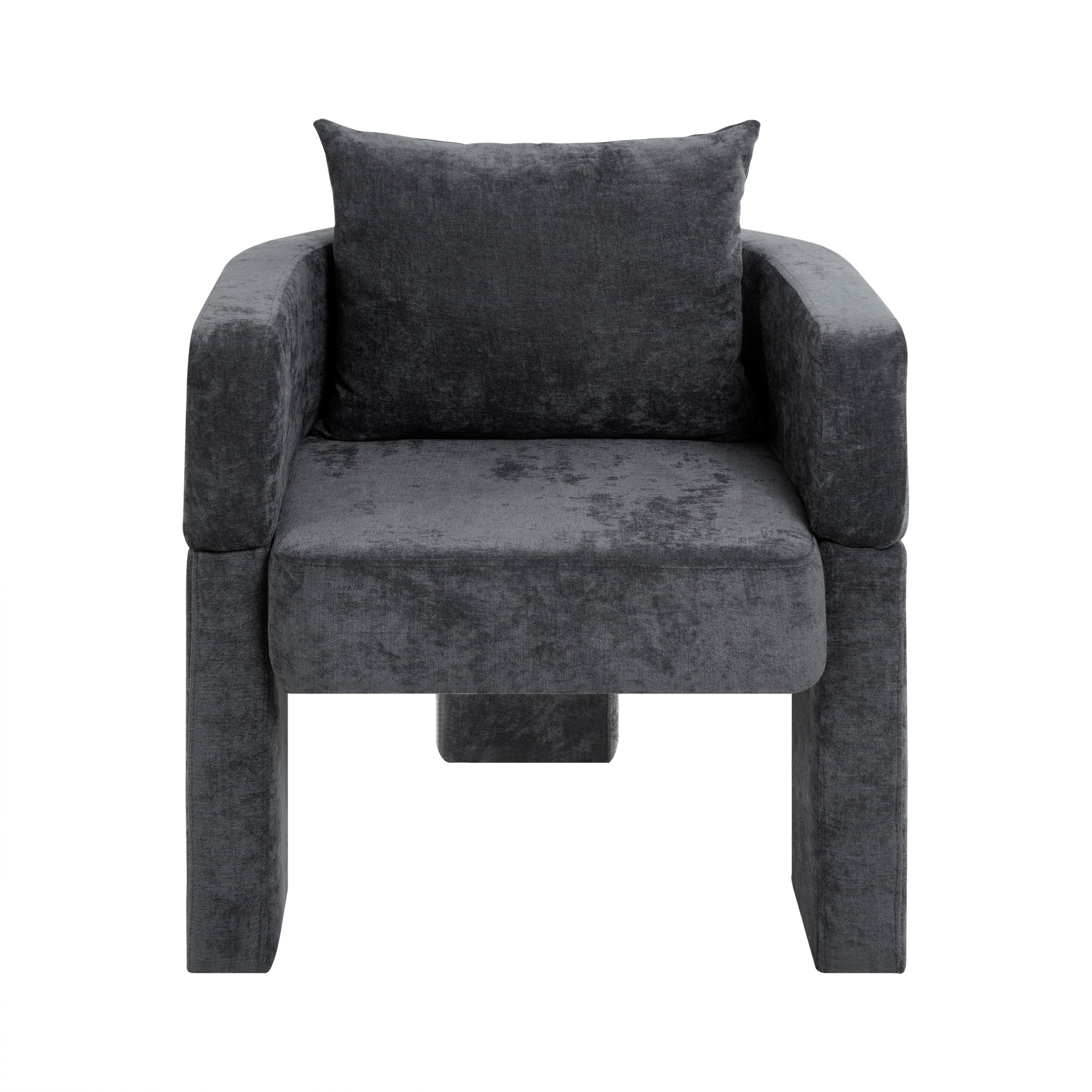 Modern 3-Leg Chenille Accent Chair with Ergonomic Arms & Removable Pillow, Plush Small Space Armchair, Single Sofa Chair for Living Room, Bedroom, Dining Room and Office, Gray