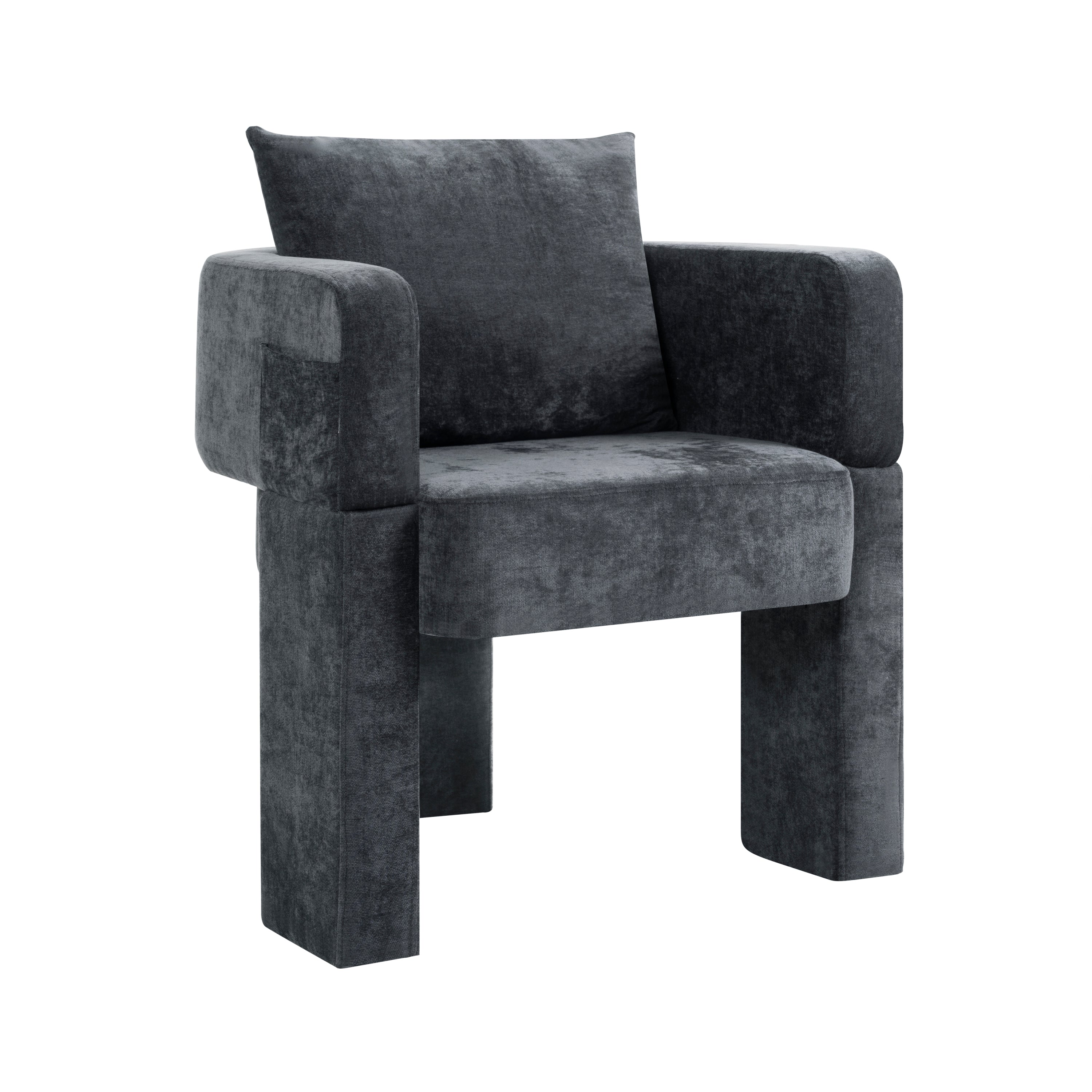 Modern 3-Leg Chenille Accent Chair with Ergonomic Arms & Removable Pillow, Plush Small Space Armchair, Single Sofa Chair for Living Room, Bedroom, Dining Room and Office, Gray