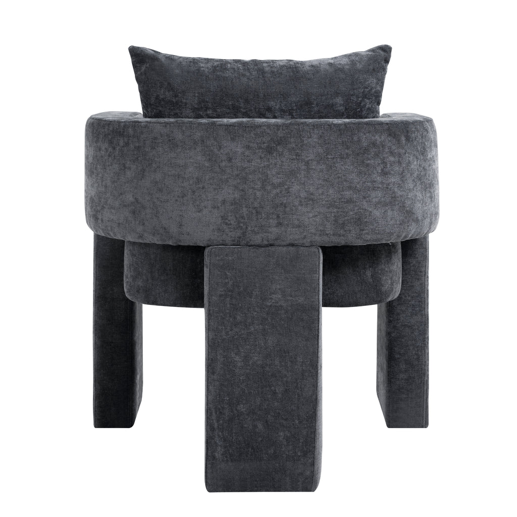 Modern 3-Leg Chenille Accent Chair with Ergonomic Arms & Removable Pillow, Plush Small Space Armchair, Single Sofa Chair for Living Room, Bedroom, Dining Room and Office, Gray