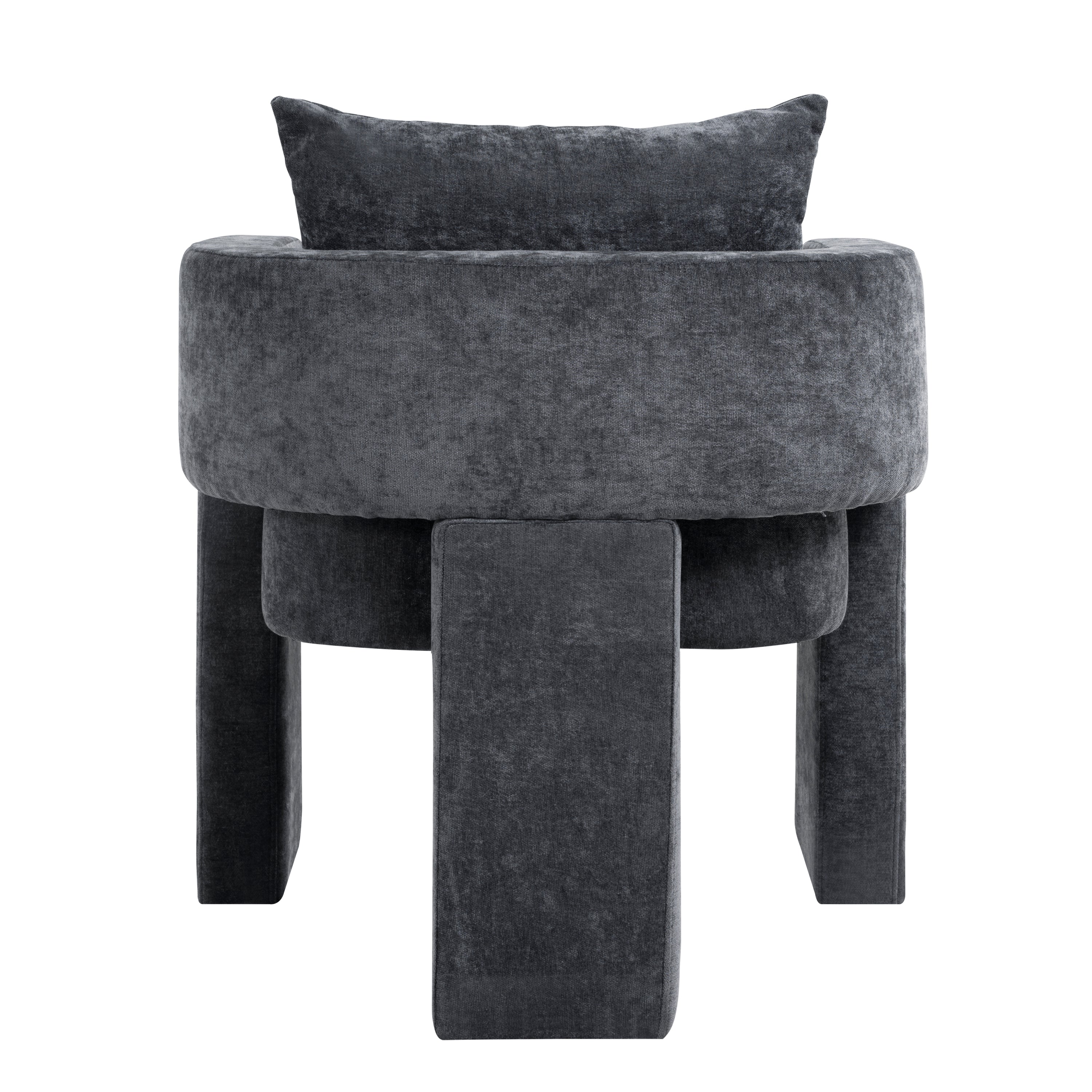 Modern 3-Leg Chenille Accent Chair with Ergonomic Arms & Removable Pillow, Plush Small Space Armchair, Single Sofa Chair for Living Room, Bedroom, Dining Room and Office, Gray