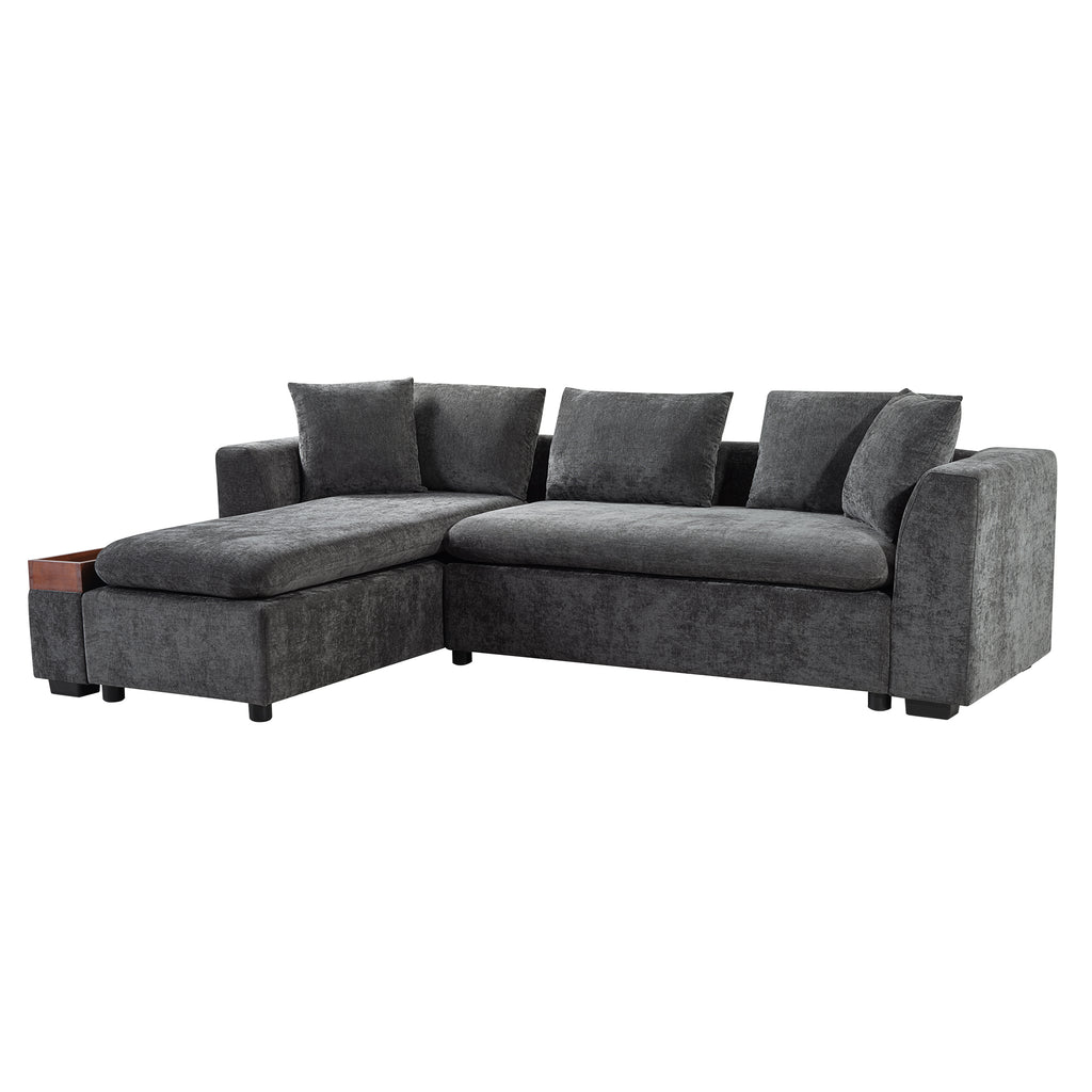 Modern L-Shaped Sectional Sofa with Storage in Gray Chenille, 93.7' Upholstered Couch