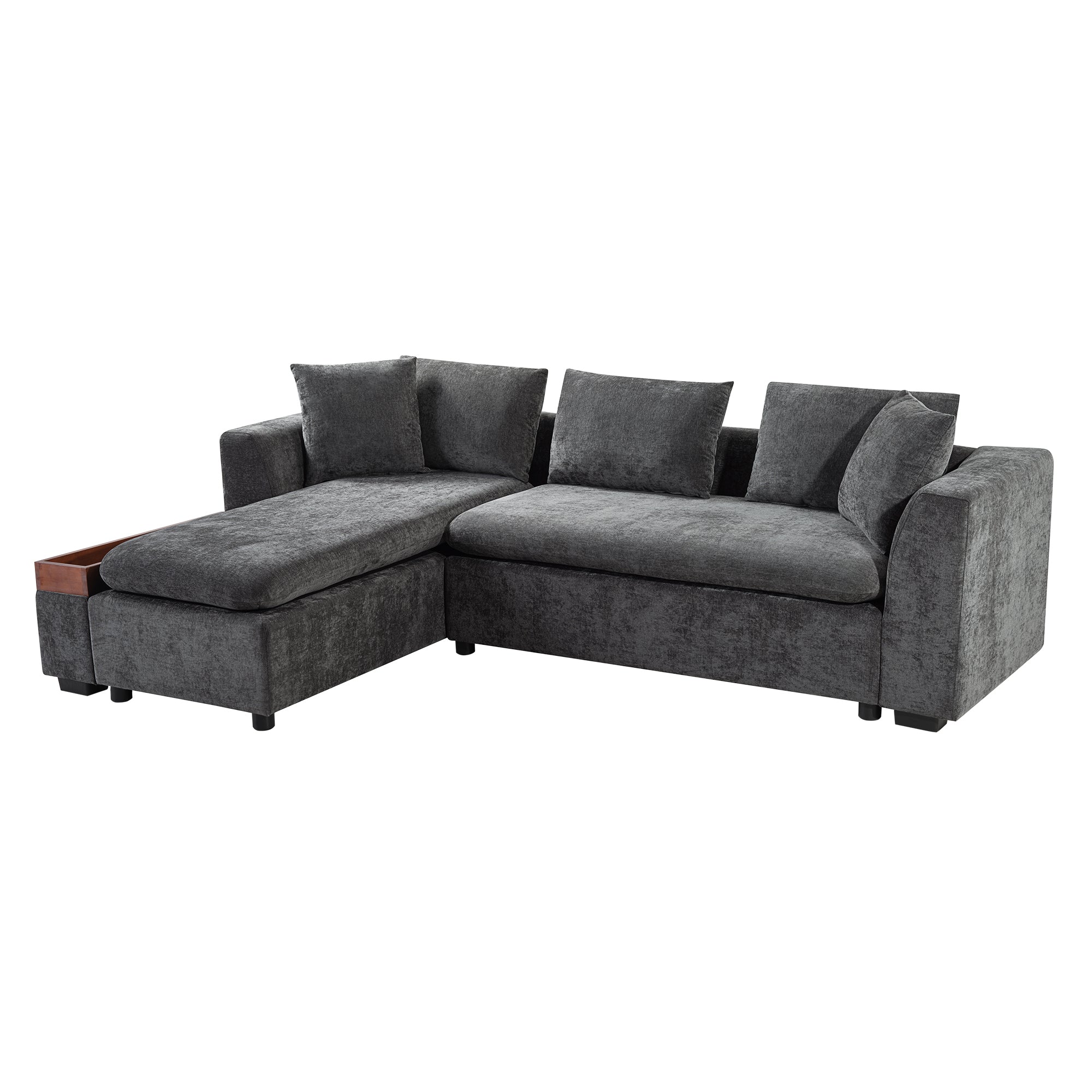 Modern L-Shaped Sectional Sofa with Storage in Gray Chenille, 93.7' Upholstered Couch
