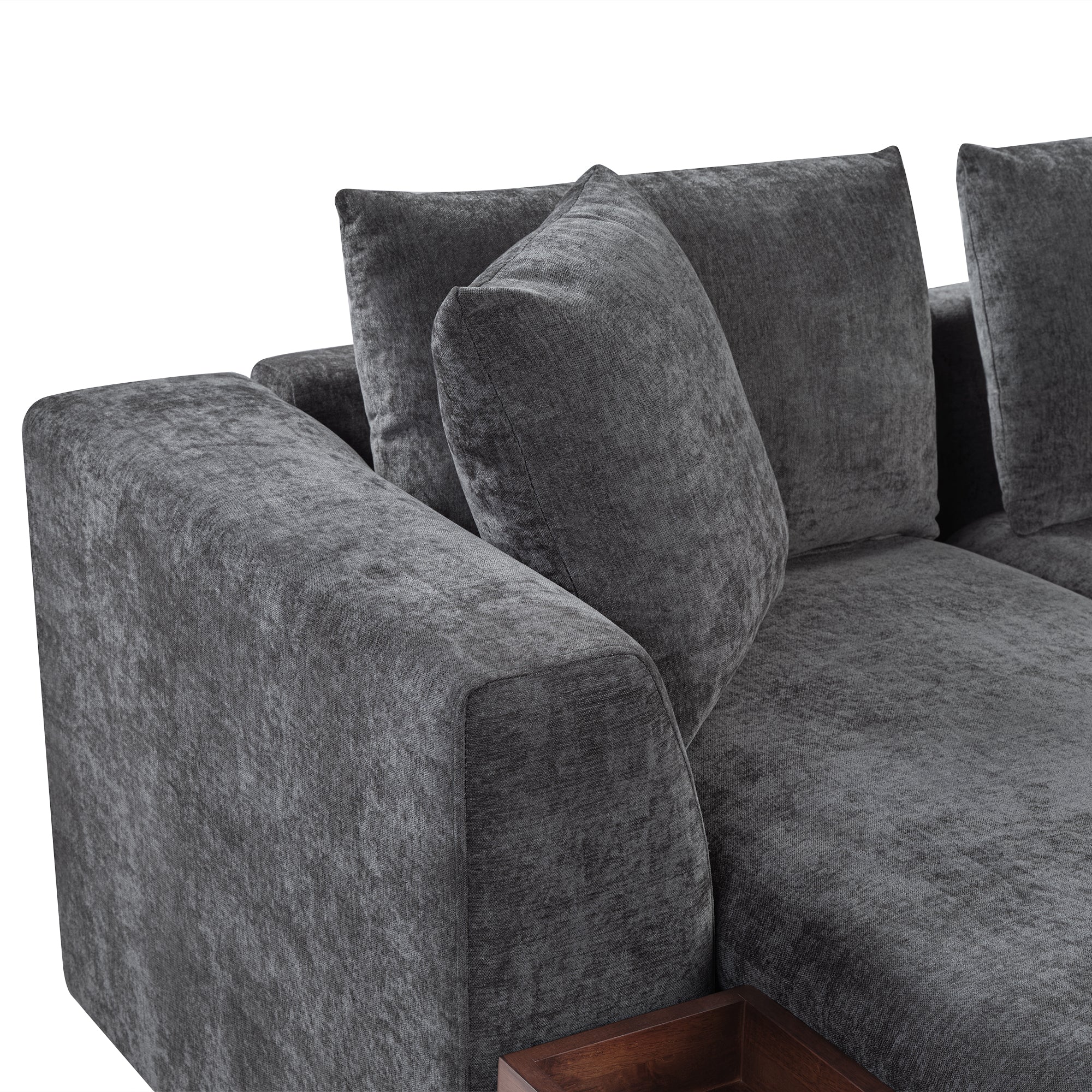 Modern L-Shaped Sectional Sofa with Storage in Gray Chenille, 93.7' Upholstered Couch