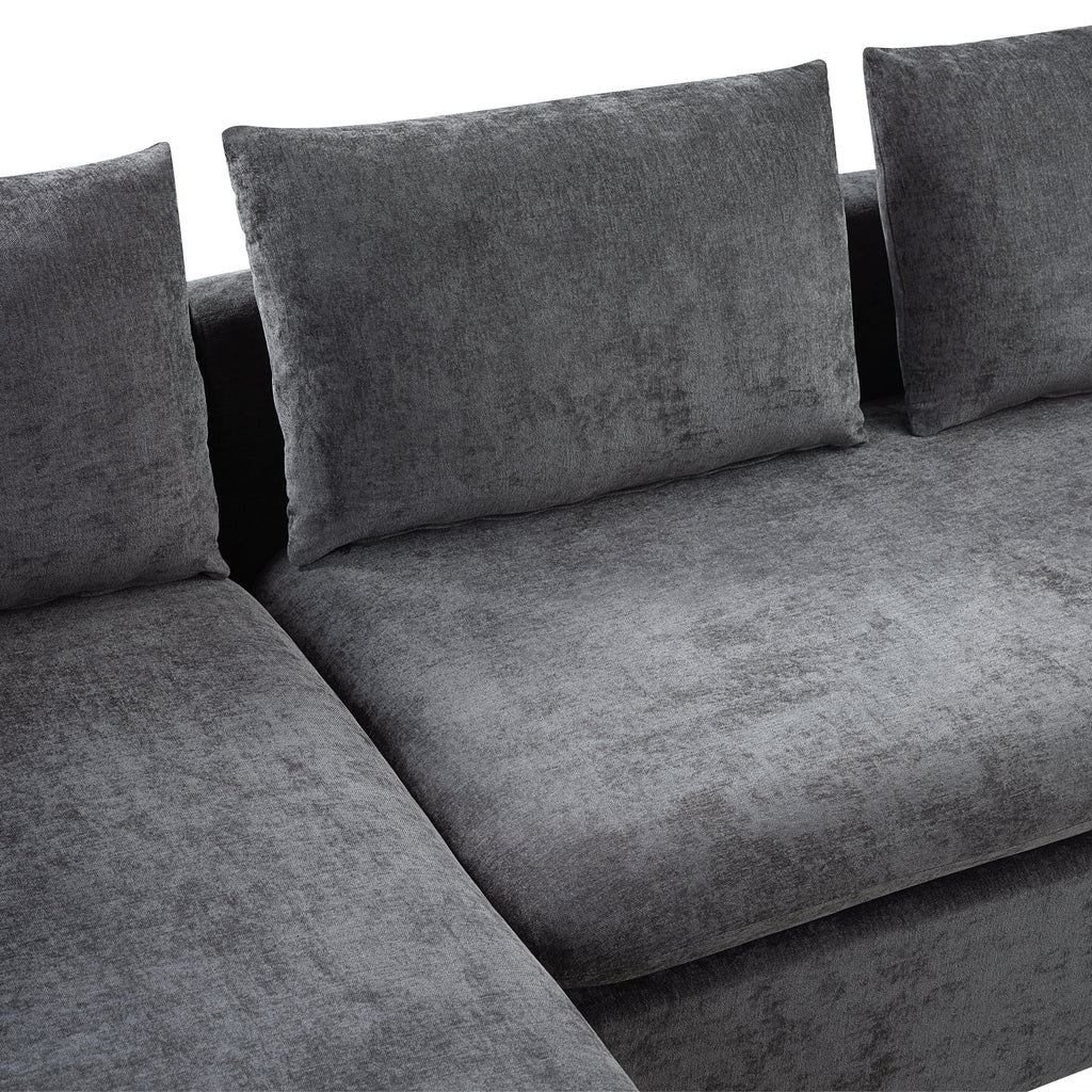 Modern L-Shaped Sectional Sofa with Storage in Gray Chenille, 93.7' Upholstered Couch