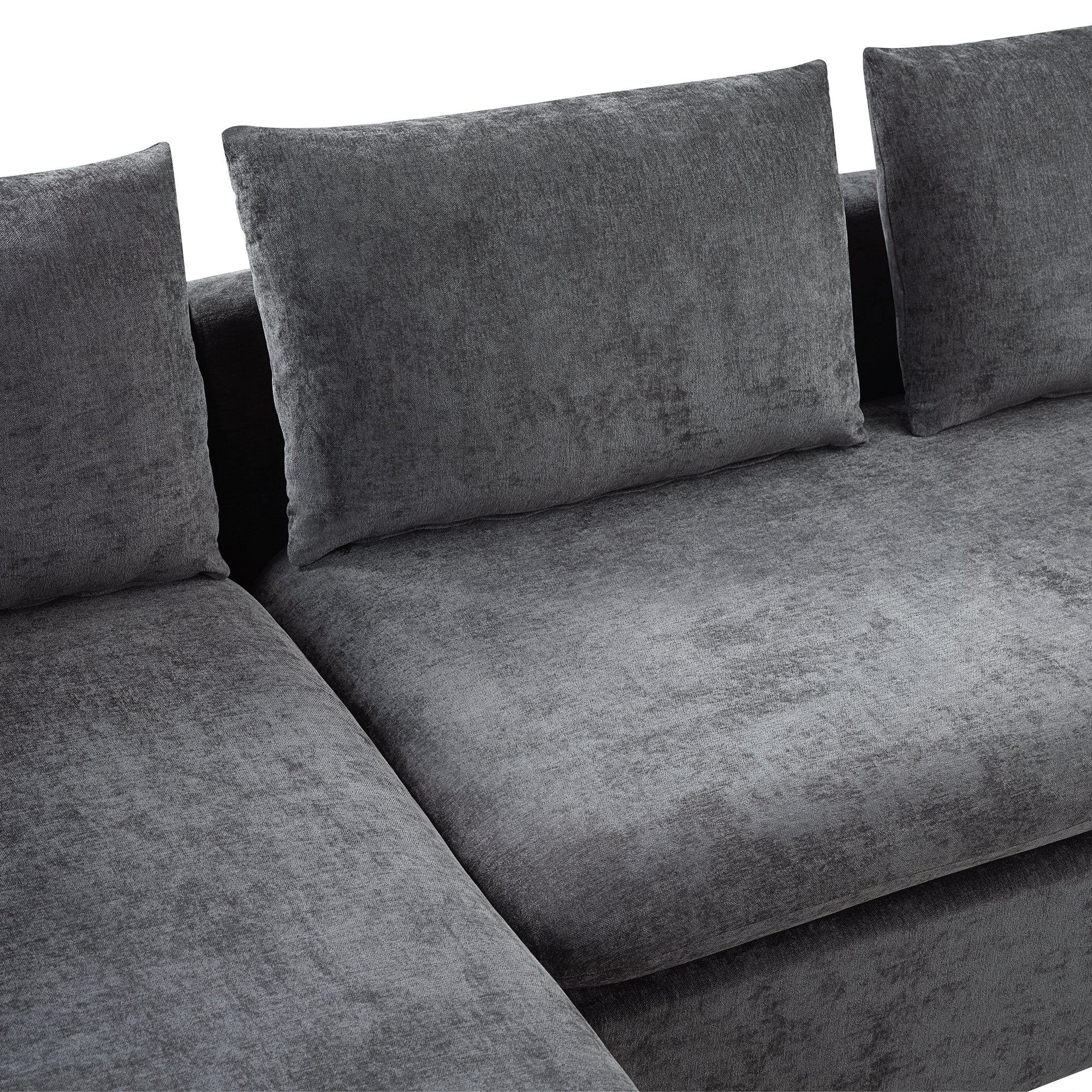 Modern L-Shaped Sectional Sofa with Storage in Gray Chenille, 93.7' Upholstered Couch