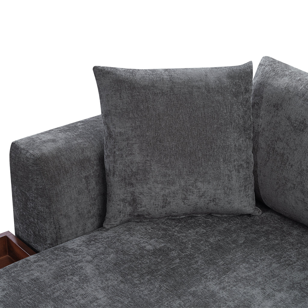 Modern L-Shaped Sectional Sofa with Storage in Gray Chenille, 93.7' Upholstered Couch
