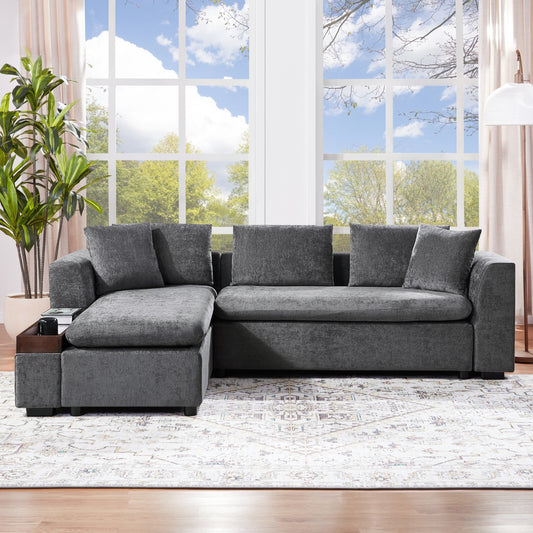 Modern L-Shaped Sectional Sofa with Storage in Gray Chenille, 93.7' Upholstered Couch