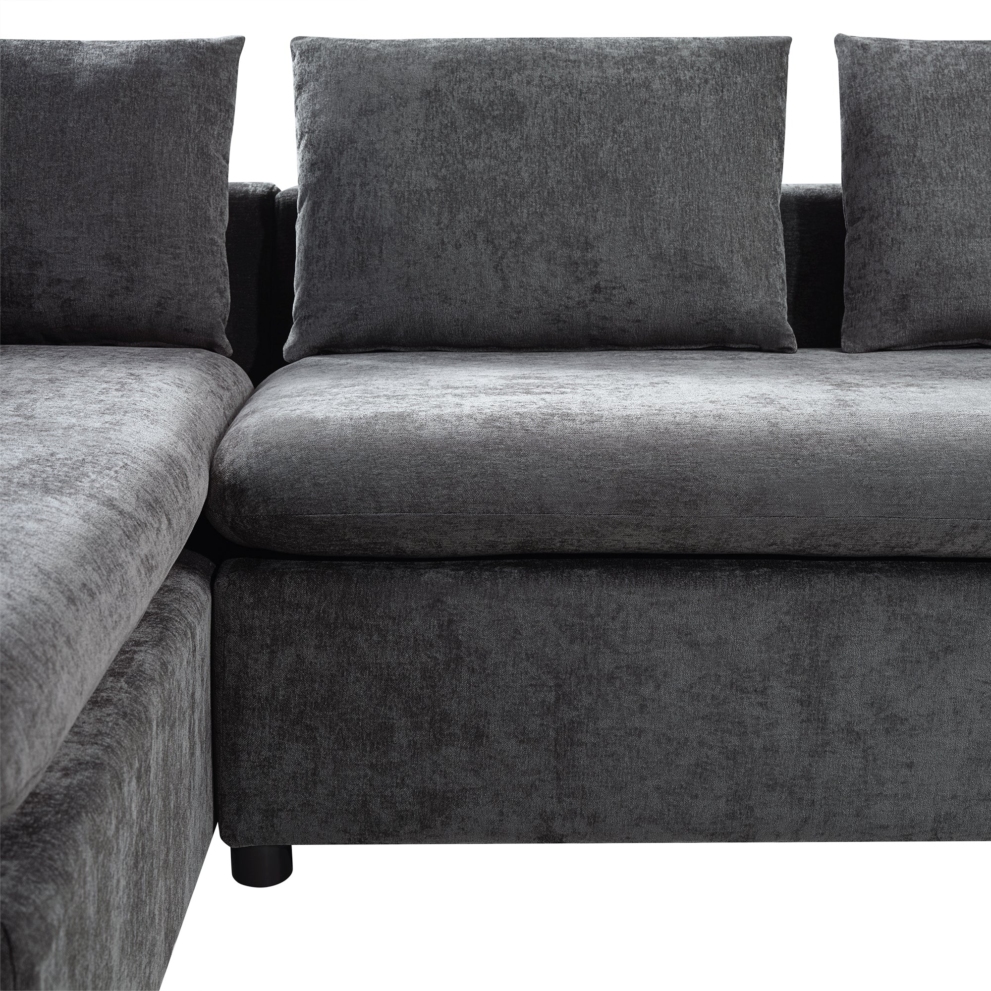 Modern L-Shaped Sectional Sofa with Storage in Gray Chenille, 93.7' Upholstered Couch