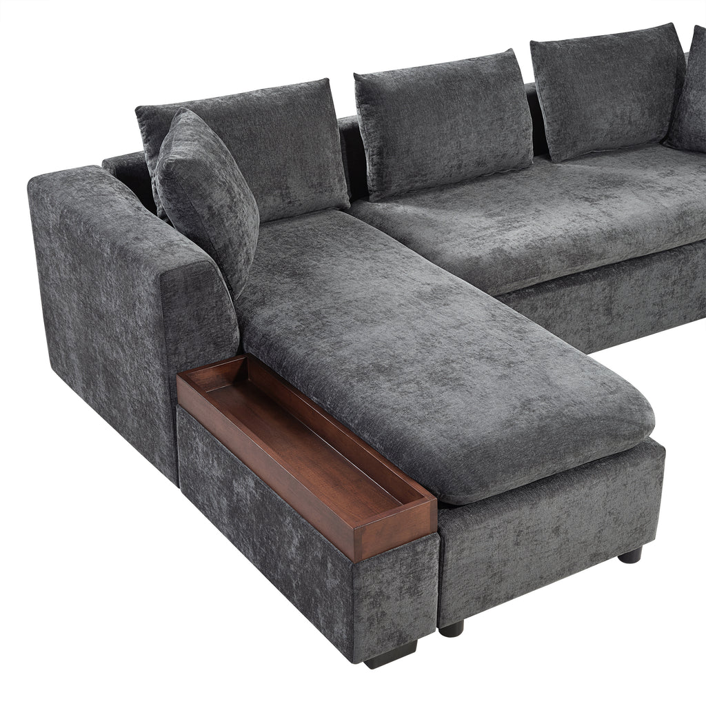 Modern L-Shaped Sectional Sofa with Storage in Gray Chenille, 93.7' Upholstered Couch