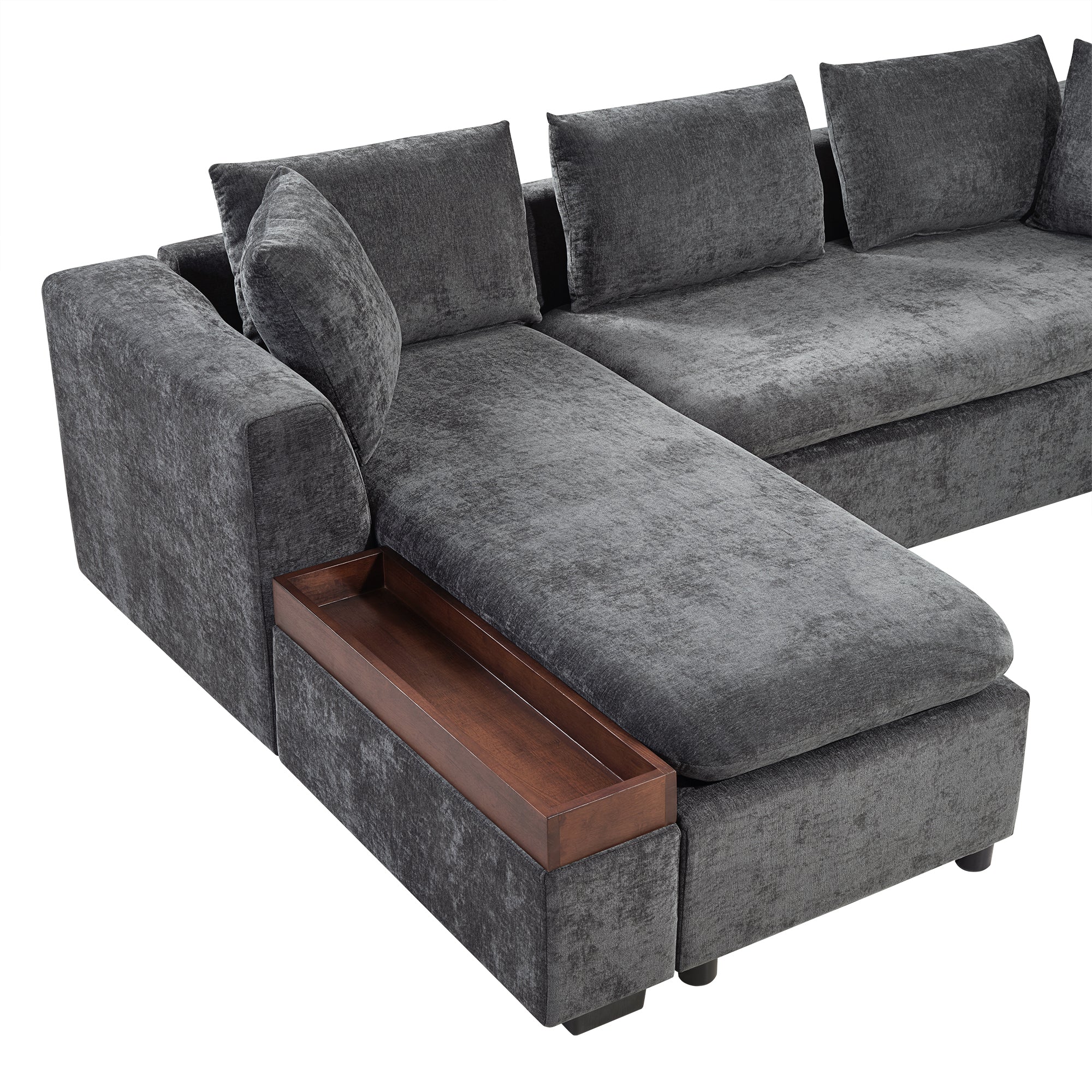 Modern L-Shaped Sectional Sofa with Storage in Gray Chenille, 93.7' Upholstered Couch