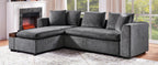 Modern L-Shaped Sectional Sofa with Storage in Gray Chenille, 93.7' Upholstered Couch