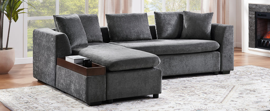 Modern L-Shaped Sectional Sofa with Storage in Gray Chenille, 93.7' Upholstered Couch