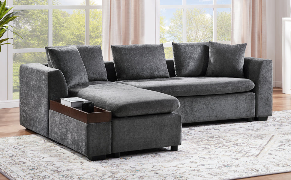 Modern L-Shaped Sectional Sofa with Storage in Gray Chenille, 93.7' Upholstered Couch