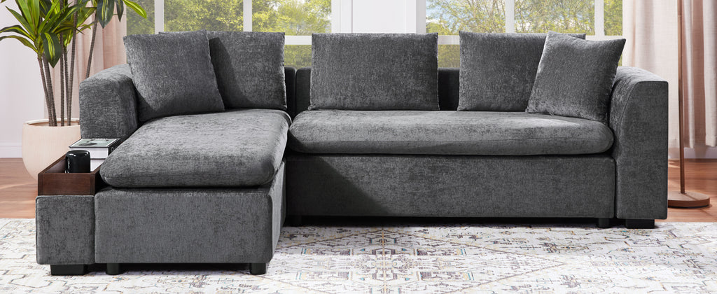 Modern L-Shaped Sectional Sofa with Storage in Gray Chenille, 93.7' Upholstered Couch