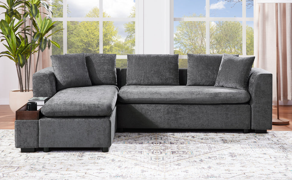 Modern L-Shaped Sectional Sofa with Storage in Gray Chenille, 93.7' Upholstered Couch