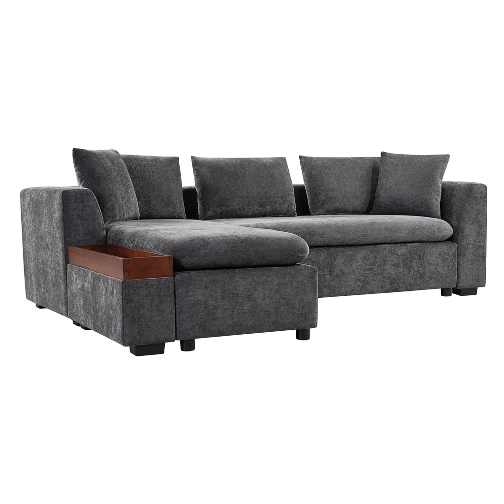 Modern L-Shaped Sectional Sofa with Storage in Gray Chenille, 93.7' Upholstered Couch