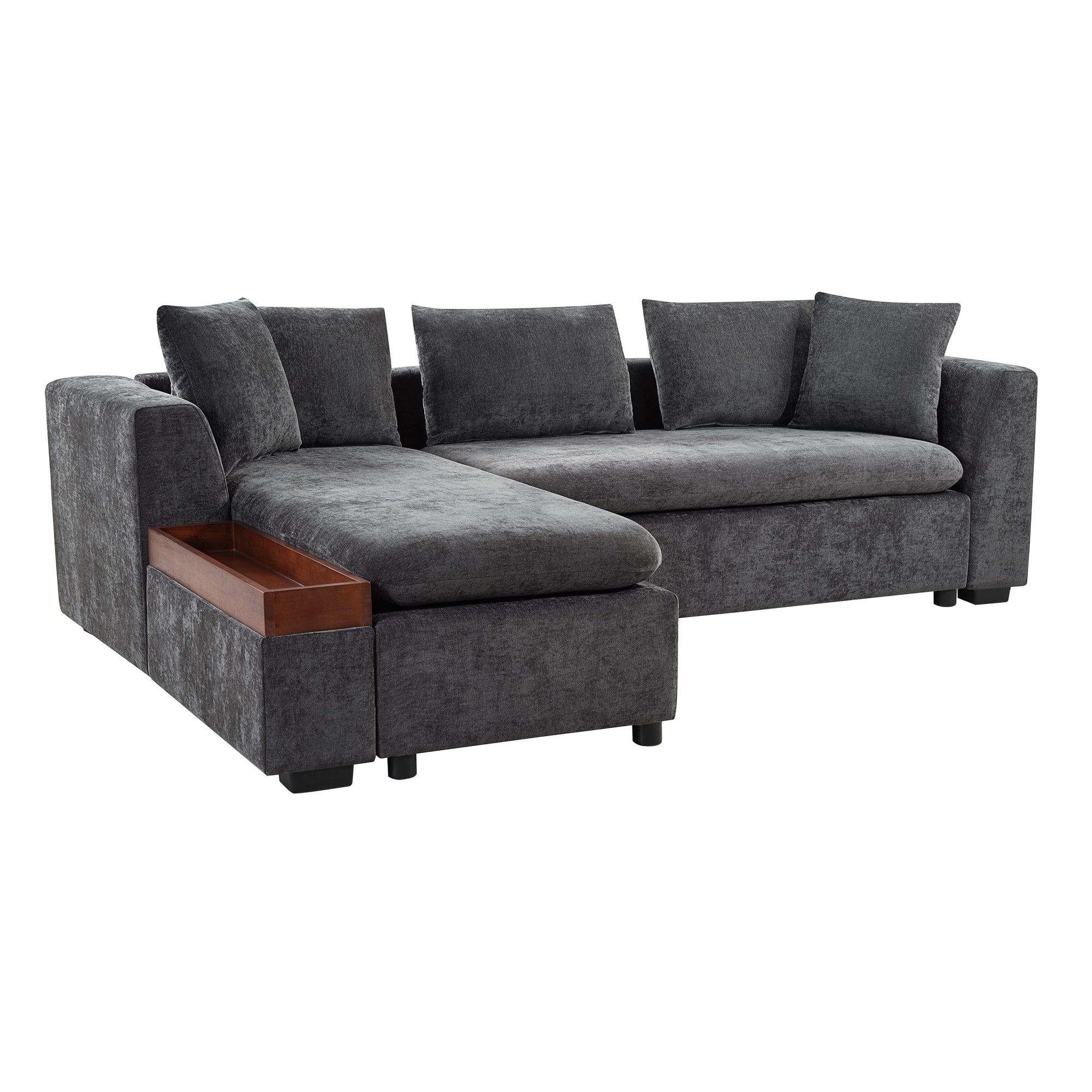 Modern L-Shaped Sectional Sofa with Storage in Gray Chenille, 93.7' Upholstered Couch