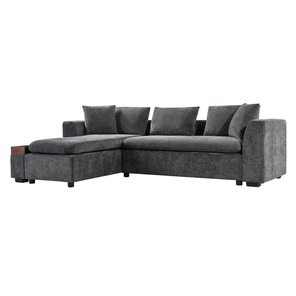 Modern L-Shaped Sectional Sofa with Storage in Gray Chenille, 93.7' Upholstered Couch