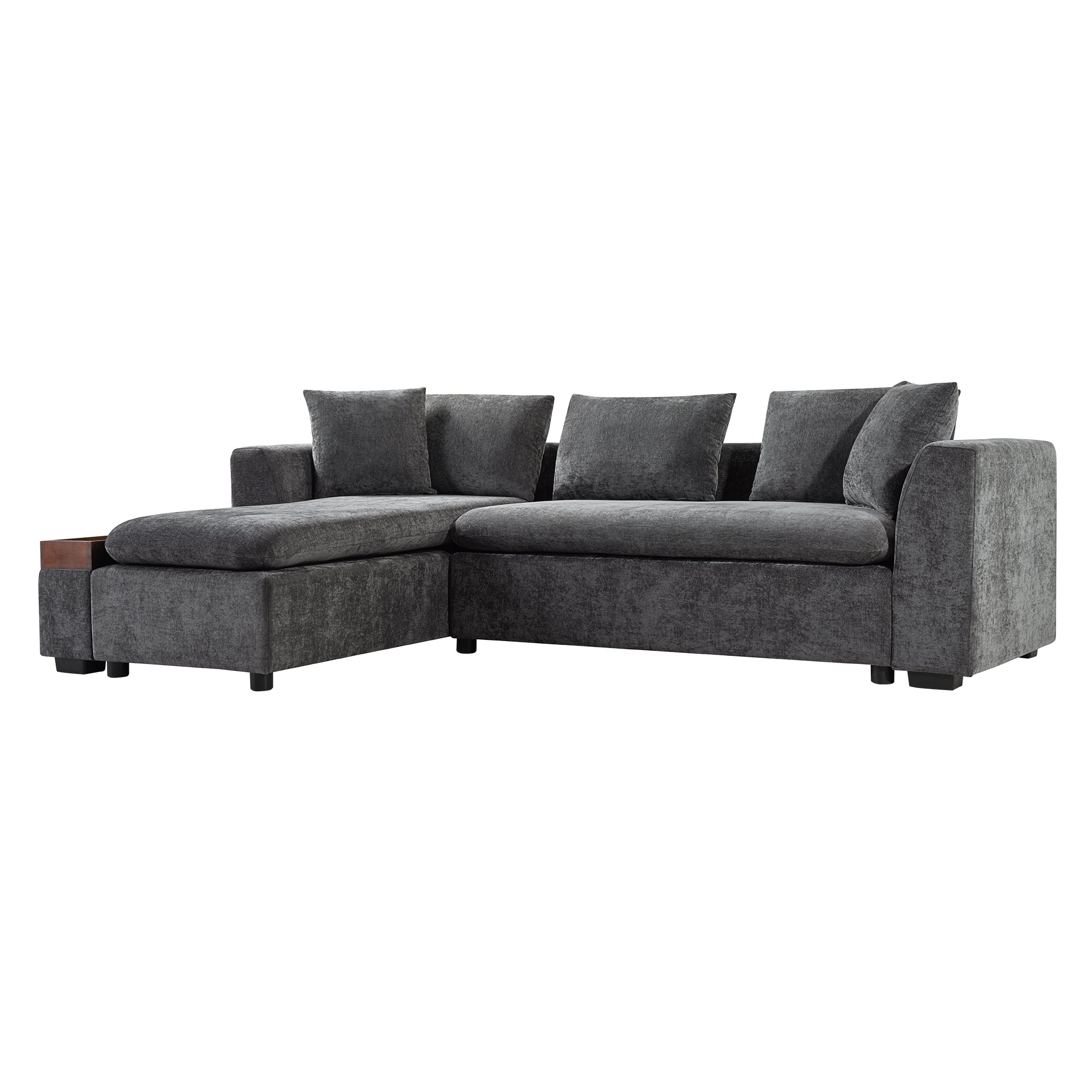 Modern L-Shaped Sectional Sofa with Storage in Gray Chenille, 93.7' Upholstered Couch