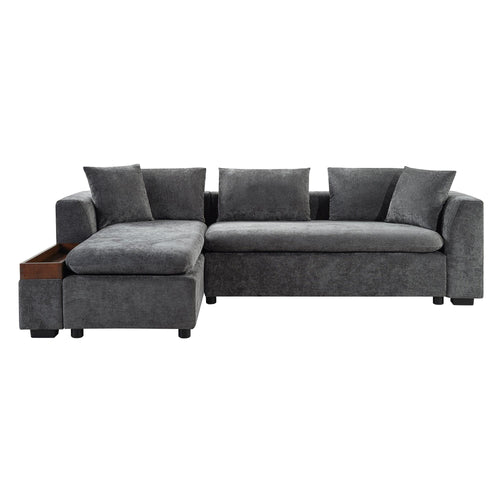 Modern Gray Chenille L-Shaped Sectional Sofa with Storage.