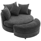 Orisfur. 360° Swivel Accent Barrel Chair with Storage Ottoman & 4 Pillows, Modern Chenille Leisure Chair Round Accent for Living Room, Gray