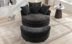 Modern Gray Chenille Swivel Barrel Chair with Ottoman