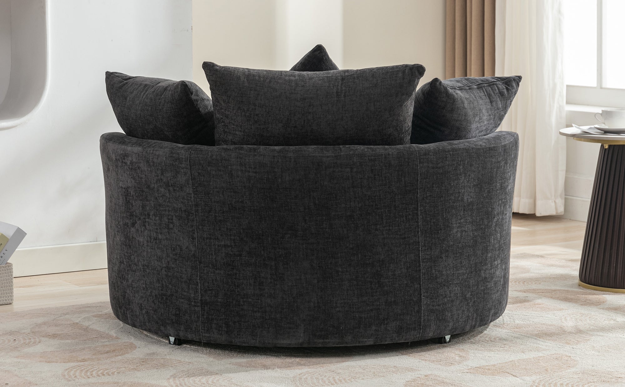 Modern Gray Chenille Swivel Barrel Chair with Ottoman