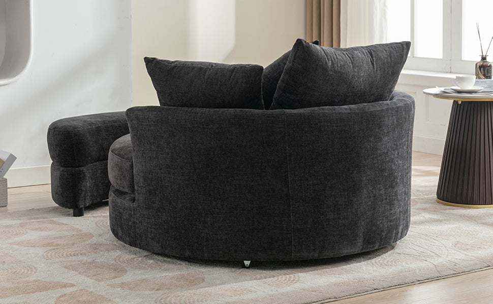 Modern Gray Chenille Swivel Barrel Chair with Ottoman