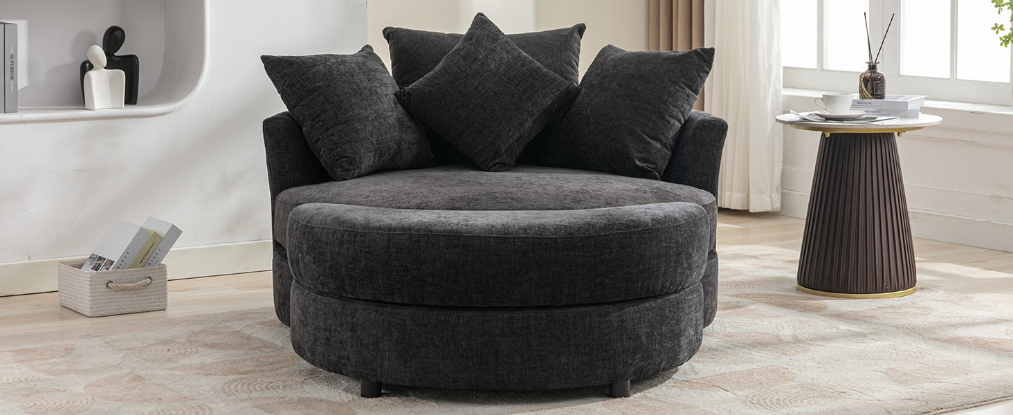 Modern Gray Chenille Swivel Barrel Chair with Ottoman