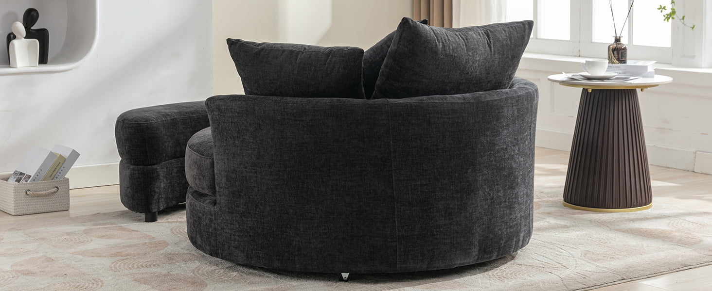Modern Gray Chenille Swivel Barrel Chair with Ottoman