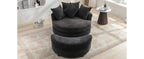 Modern Gray Chenille Swivel Barrel Chair with Ottoman