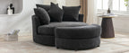 Modern Gray Chenille Swivel Barrel Chair with Ottoman