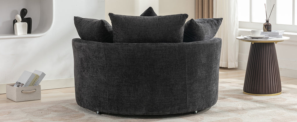 Modern Gray Chenille Swivel Barrel Chair with Ottoman