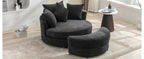 Modern Gray Chenille Swivel Barrel Chair with Ottoman