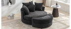 Modern Gray Chenille Swivel Barrel Chair with Ottoman