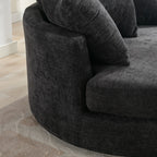Modern Gray Chenille Swivel Barrel Chair with Ottoman
