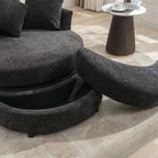 Modern Gray Chenille Swivel Barrel Chair with Ottoman