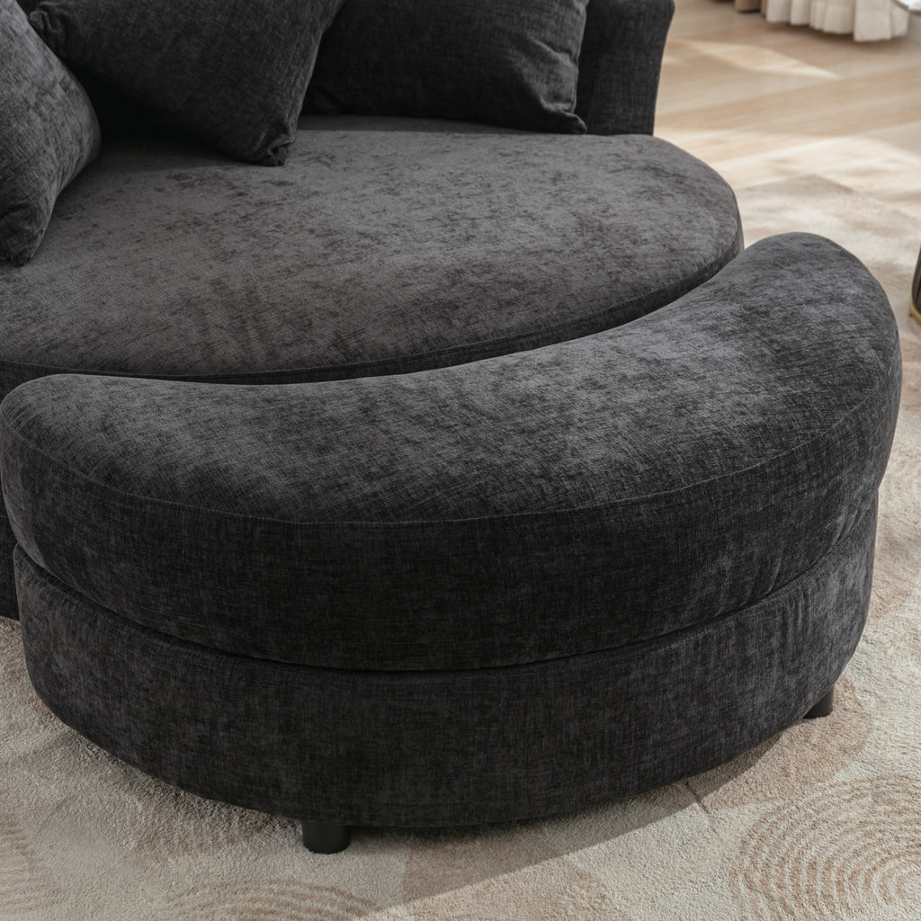 Modern Gray Chenille Swivel Barrel Chair with Ottoman